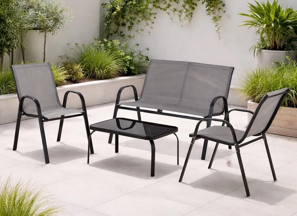 Zestaw mebli ogrodowych Rivo 4-osobowy na balkon i taras, kolor szary