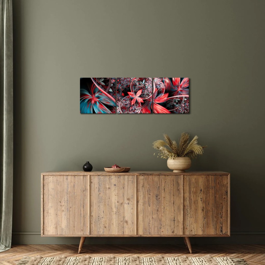 Abstrakcyjny obraz egzotycznych kwiatów (z zegarem) (90x30 cm)