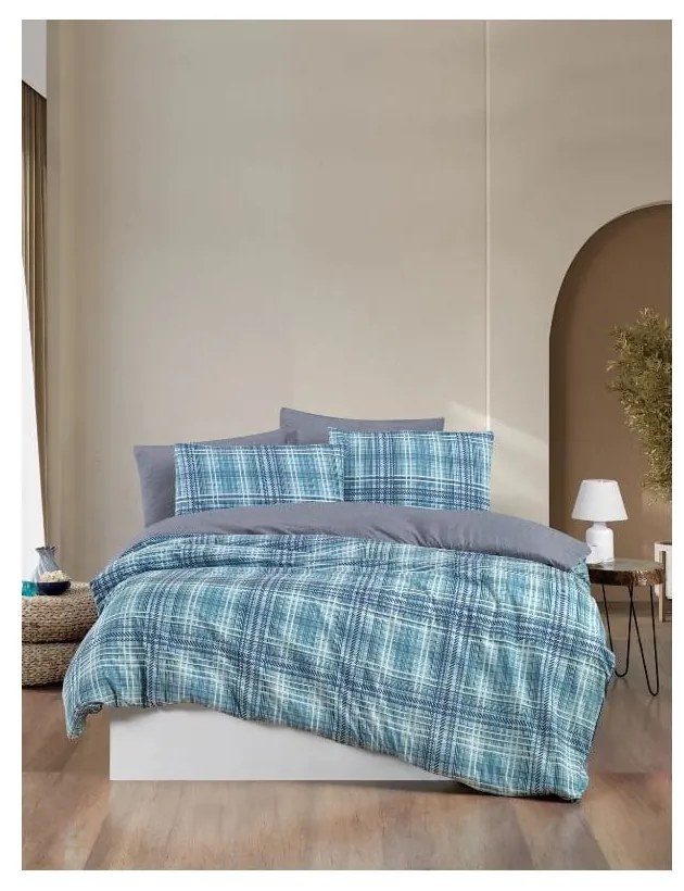 Niebieska 4-częściowa pościel dwuosobowa z prześcieradłem 200x220 cm Ekose – Mila Home