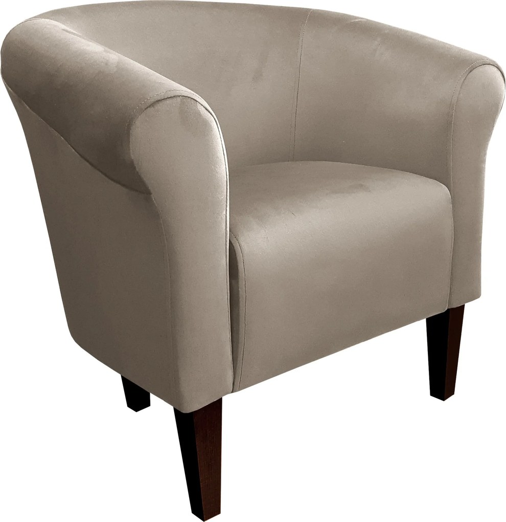 Fotel Milo tkanina Welur wygodny fotel tapicerowany do salonu i sypialni : Kolor nogi - Venge, Kolor tkaniny - VELVET - MG09, Wysokość nogi - 20 cm