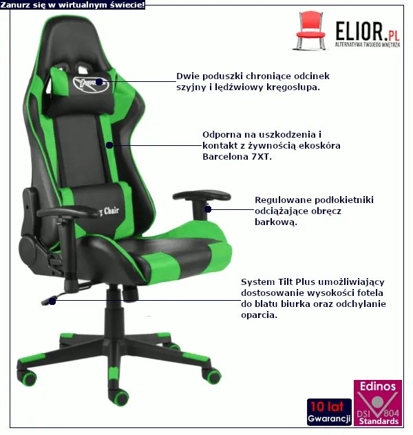 Czarno-zielony fotel dla gracza Dąb F8-M32