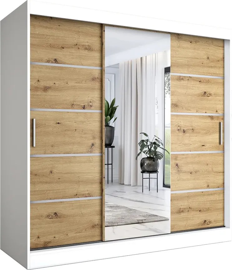 Szafa przesuwna 200 cm biały + dąb artisan B1-D19