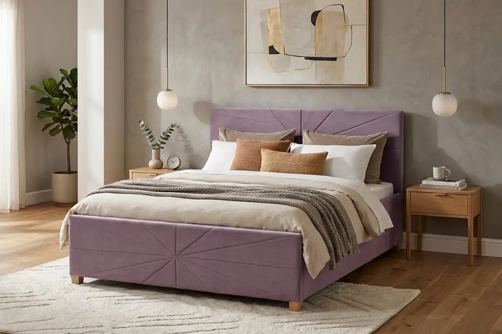 Łóżko PATI 180x200 cm Liliowy Z materacem