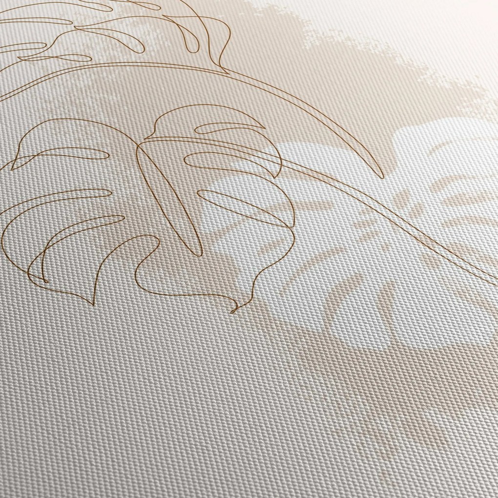 Obraz - Line art monstera N⁰1 (z zegarem) (90x30 cm)