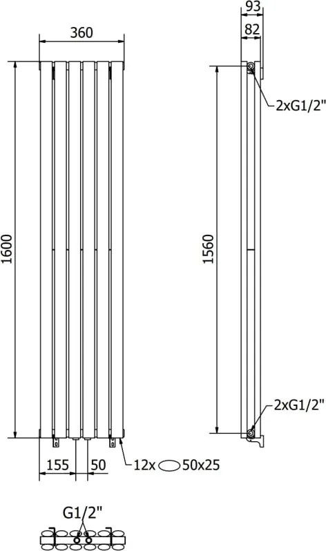 Mexen Dallas grzejnik dekoracyjny 1600 x 360 mm, 1039 W, czarny - W214-1600-360-00-70