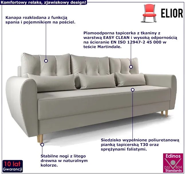 Beżowa sofa rozkładana - Sinsiew 3X