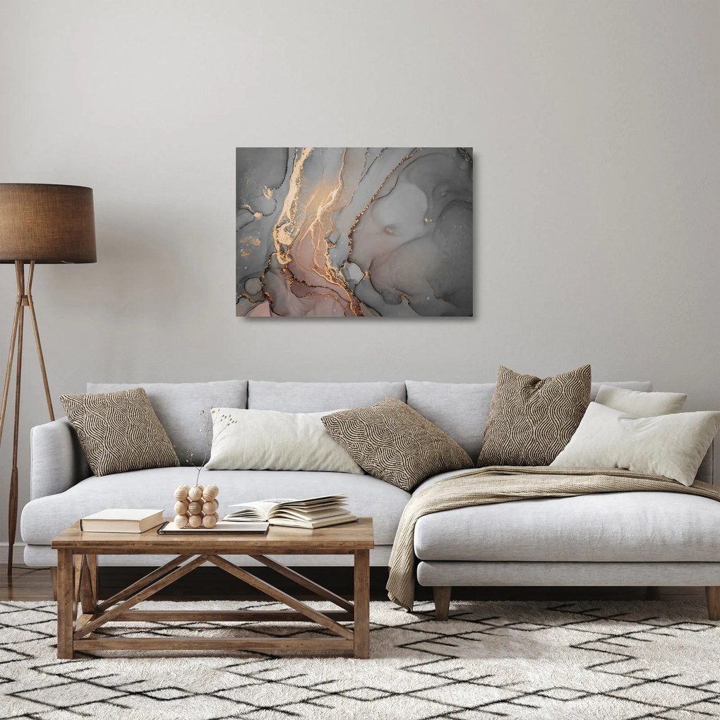 Obraz na szkle - Szaro - złoty marmur (70x50 cm)