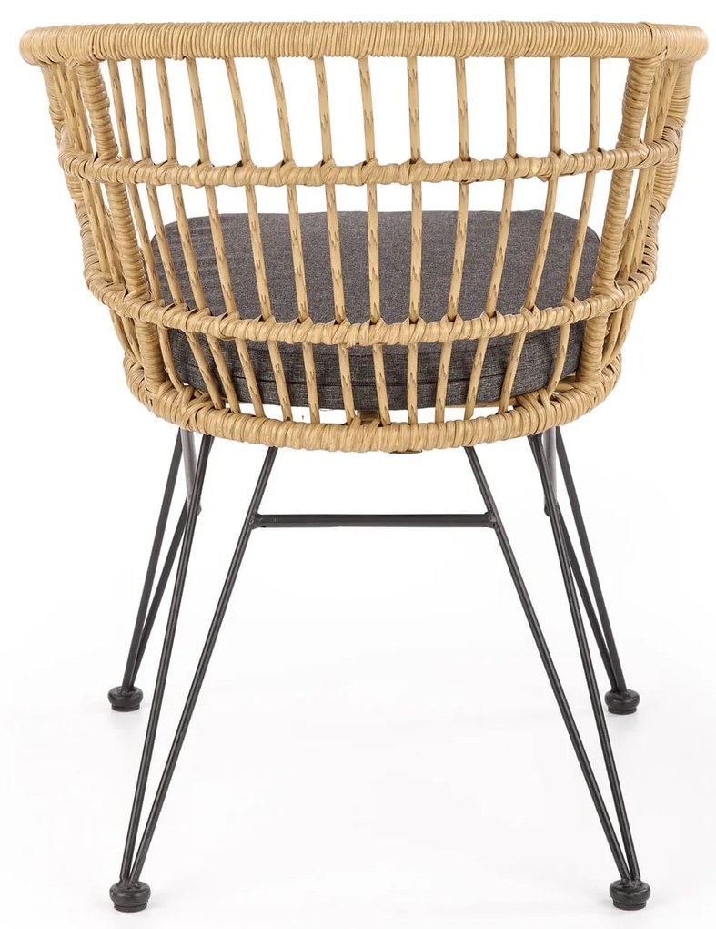 K456 krzesło naturalny/popielaty, rattan syntetyczny, tkanina, boho,