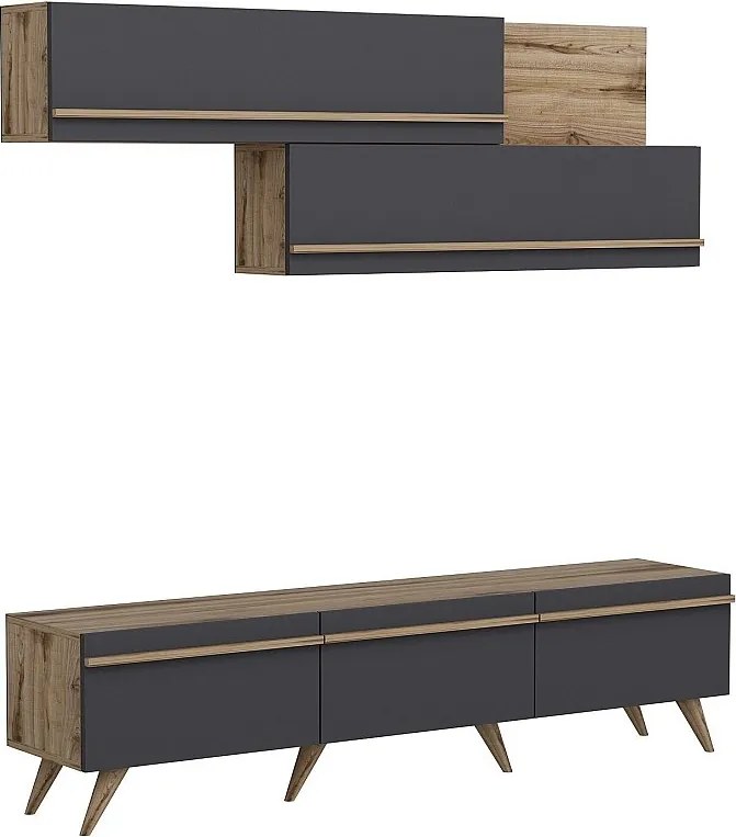 Stojak pod TV – 180 cm x 42 cm x 35 cm – Antracyt i orzech – Płyta wiórowa pokryta melaminą