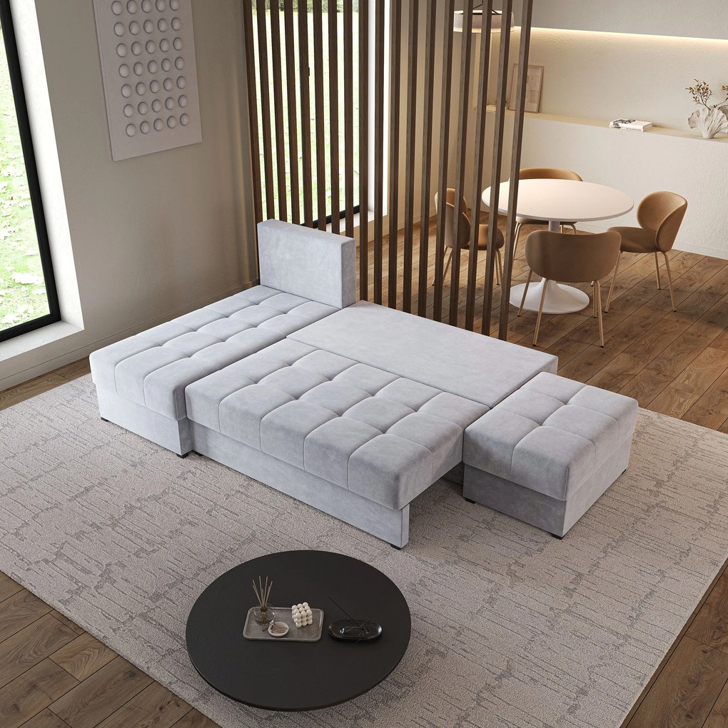 Masseno Narożnik NORVI z funkcją spania i pojemnikiem na pościel Narozniki L, Rozkładana sofa - Jasnoszary, PAROS 05