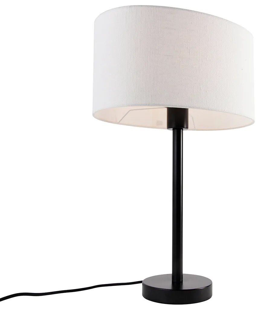 Lampa stołowa czarna z owalnym lnianym abażurem białym 35 cm - Simplo Nowoczesny Oswietlenie wewnetrzne