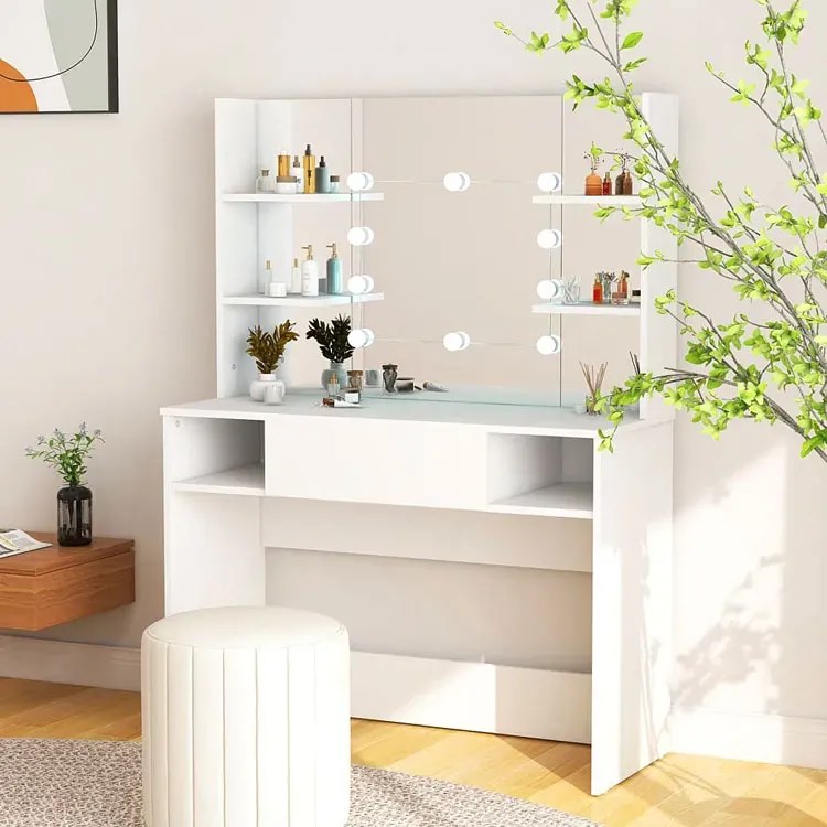 Biała Toaletka Z Lustrem I Żarówkami Led H4-E33