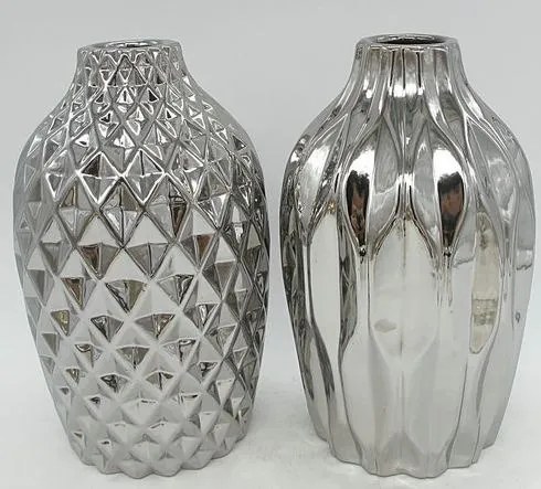 Srebrny wazon Junas, 25 cm, błyszczący