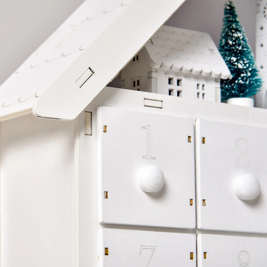 Kalendarz świąteczny 24 szufladki z oświetleniem LED, konstrukcja 2 w 1, MDF | Aosom PL