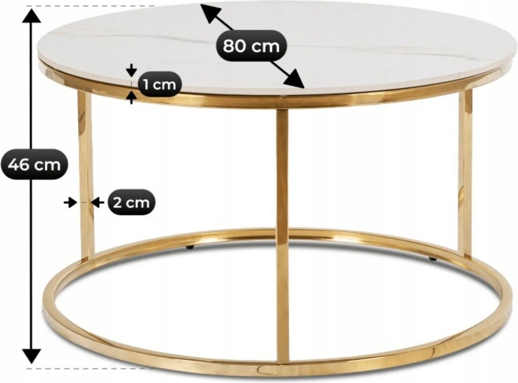 Stolik Kawowy VENICE 80 cm Biały Marmur/Złoty Nowoczesny Glamour