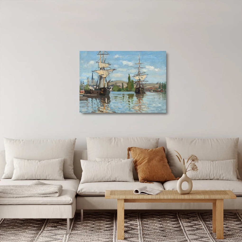 Obraz na szkle - Claude Monet, Ships Riding on the Seine at Rouen, reprodukcje (70x50 cm)