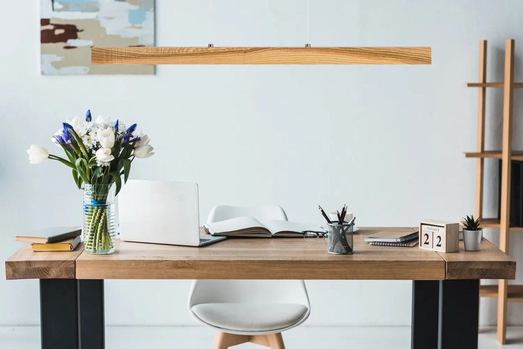 Lampa wisząca LED 80 cm z drewna jesionowego w stylu rustykalnym L80KB