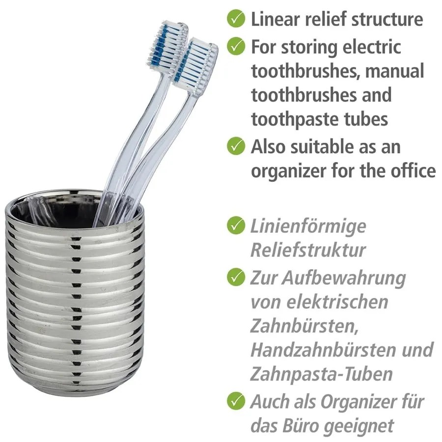 Ceramiczny kubek na szczoteczki do zębów w kolorze srebra Vilalba – Wenko