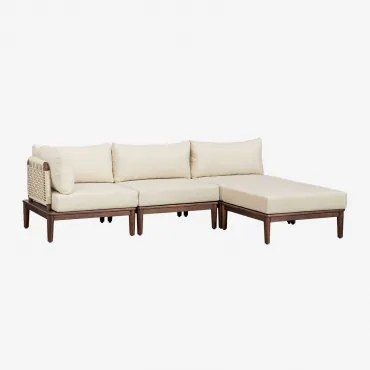 Giulia 3-częściowa Modułowa Sofa Ogrodowa Narożna I Pufa W Kolorze Akacjowym Kremowa - Sklum