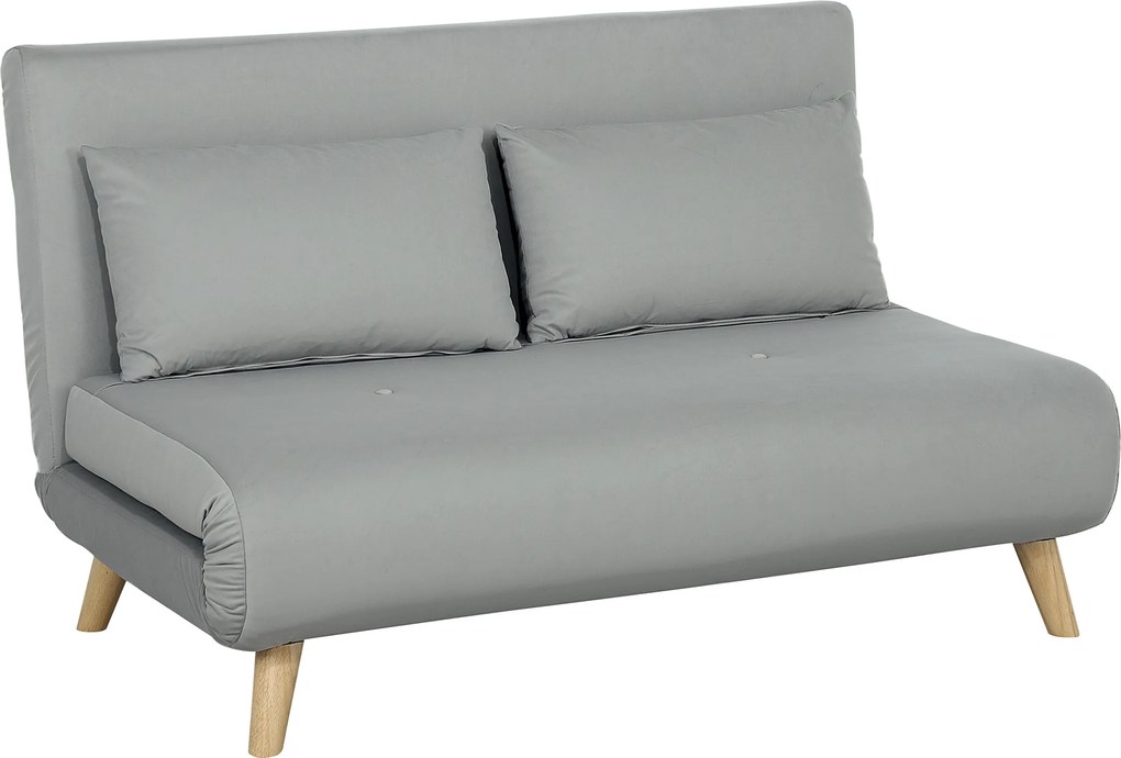 HOMCOM Sofa Rozkładana, Sofa Relaksacyjna, wraz z 2 Poduszkami, Imitacja Aksamitu, 130 x 78 x 79 cm, Jasnoszary