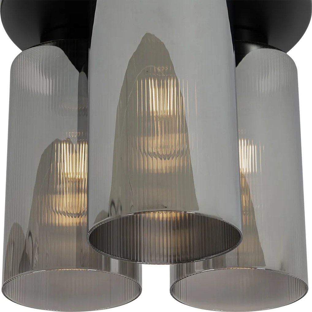 Lampa sufitowa w stylu art deco czarna z dymionym szkłem 3-światłowa - Laura