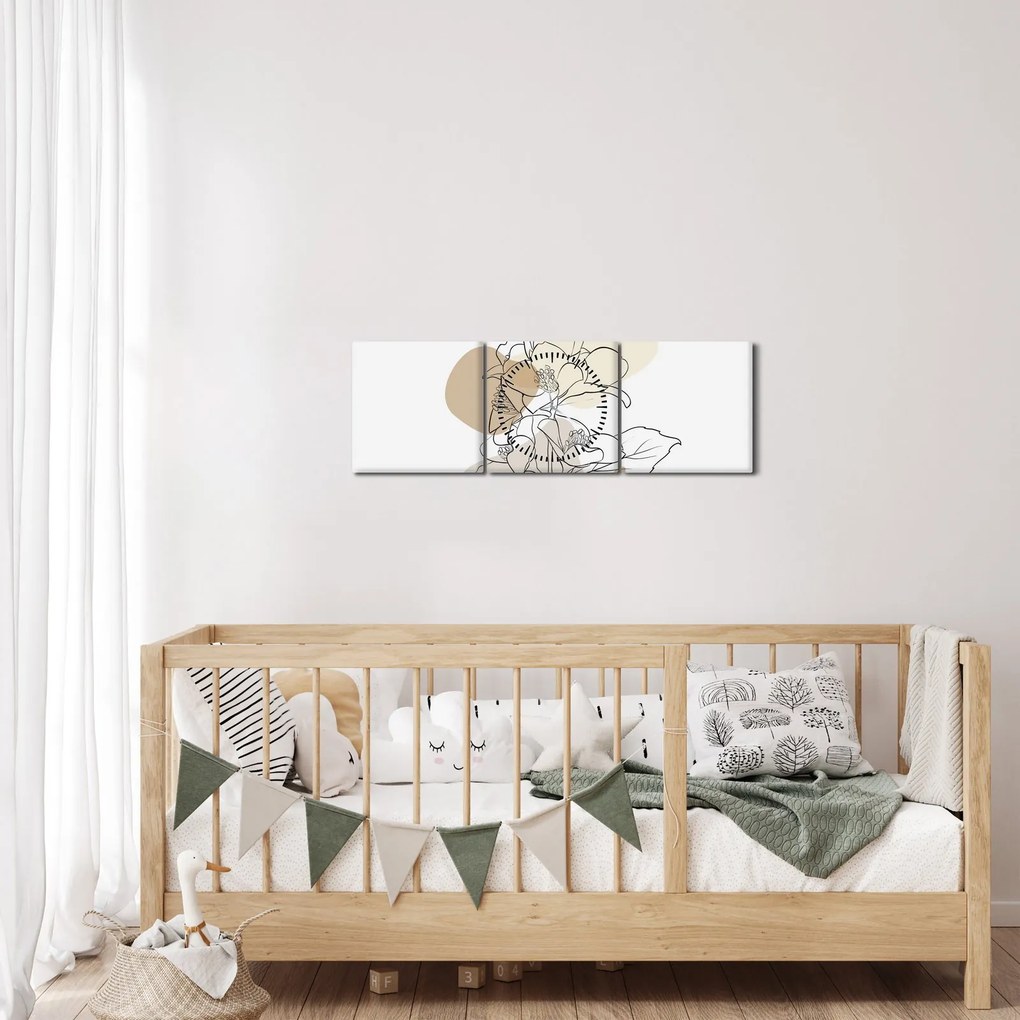 Obraz - Beżowe kwiaty z motylem N⁰1 (z zegarem) (90x30 cm)