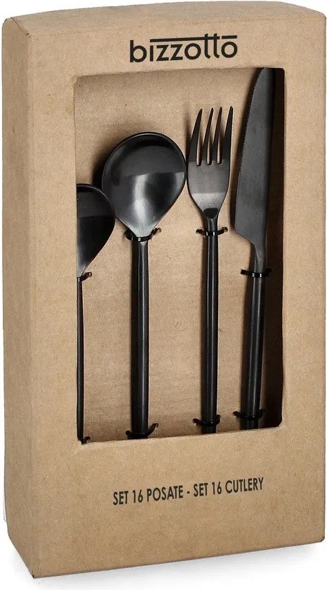 Czarne sztućce 16 szt. ze stali nierdzewnej dla 4 osób Bronte – Bizzotto
