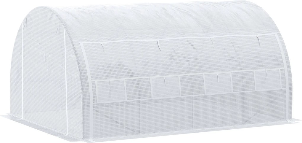 Outsunny Szklarnia Tunelowa, Przechodnia, Ściany Rozwijane, Drzwi na Zamek, Rama Ocynkowana, 4 x 3 x 2 m, Biała