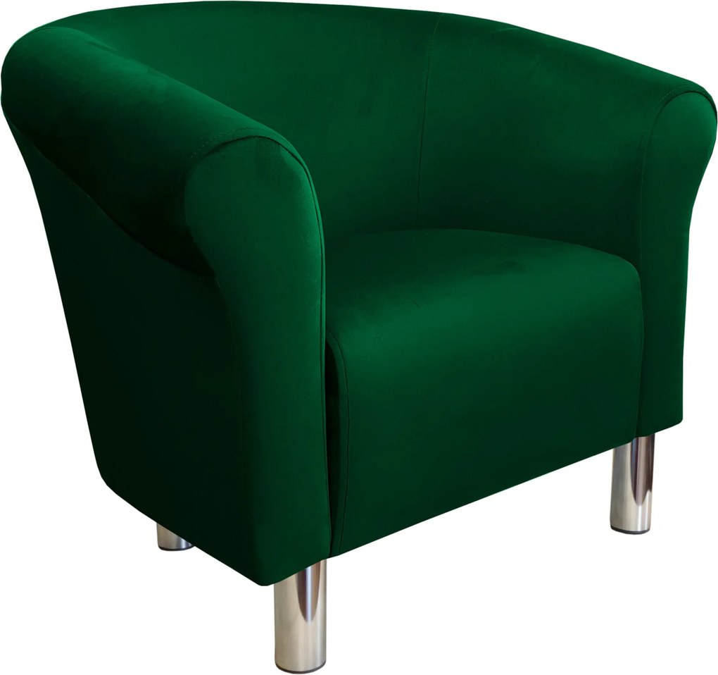 Fotel Milo tkanina Welur wygodny fotel tapicerowany do salonu i sypialni : Kolor nogi - Chrom, Kolor tkaniny - VELVET - MG25, Wysokość nogi - 15 cm