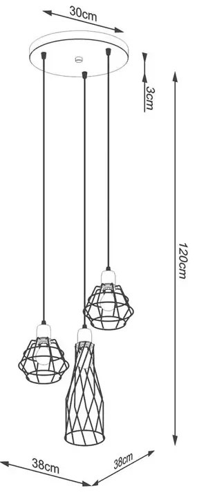 Lampa wisząca z 3 drucianymi kloszami - A421-Bexo