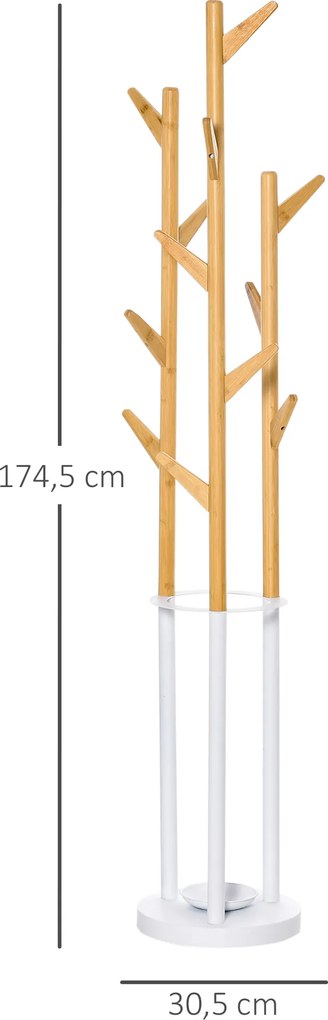 Homcom wieszak wolnostojący metalowy z naturalnym i białym wykończeniem 30.5x30.5x174.5cm | Aosom PL