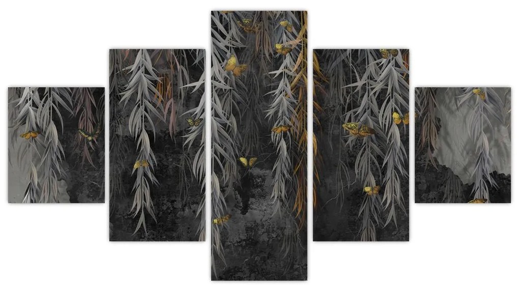Obraz - Gałązki wierzby na czarnym tle (125x70 cm)