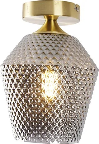 Lampa sufitowa w stylu art deco mosiądz z dymionym szkłem - Karce