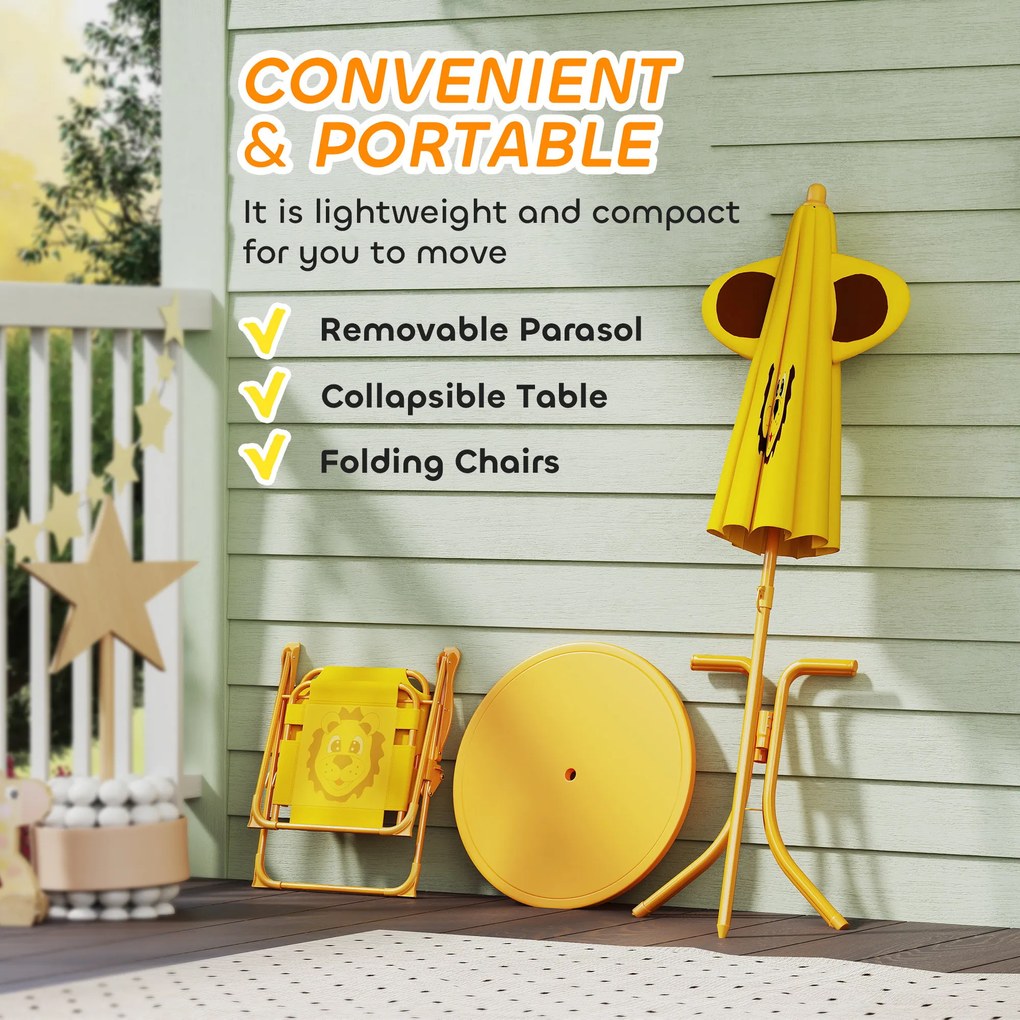 Zestaw Mebli Ogrodowych AIYAPLAY dla Dzieci, Krzesła, Stół, Parasol, Design Lewa, Żółty