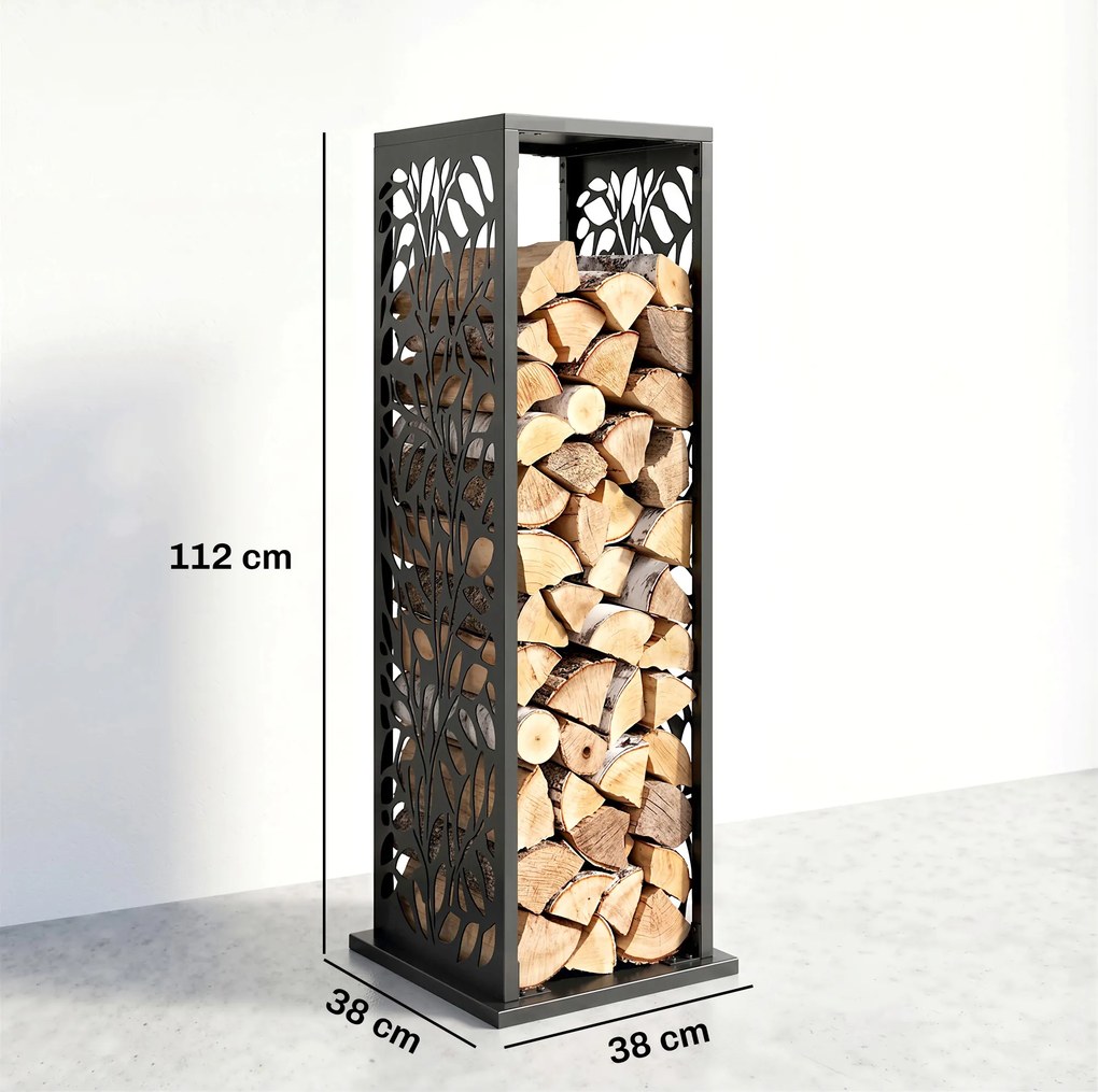 Outsunny stojak na drewno 38 x 38 x 112cm podwyższony regał na drewno opałowe z 4 haczykami dekoracyjne wycięcia do 100 kg stal | Aosom PL