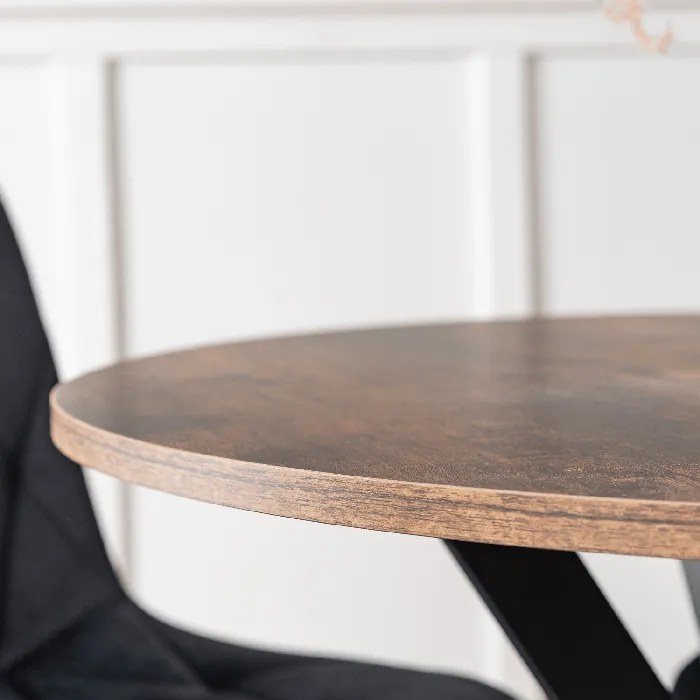 Zestaw Stół Okrągły LAUREN 90 cm Dąb Rustykalny/Czarny i 4 Krzesła ROBIN Czarne