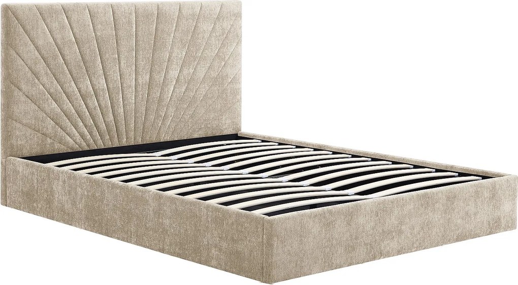Łóżko ze skrzynią  140 x 190 cm - Teksturowana tkanina - Beżowy - RIBIOLA