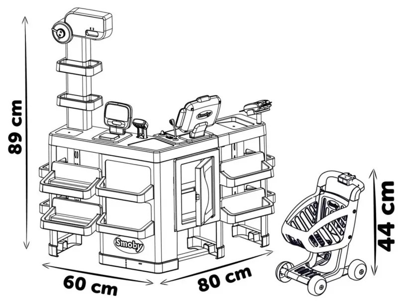 Smoby maximarket wózek elektroniczną kasą ze skanerem waga i lodówka
