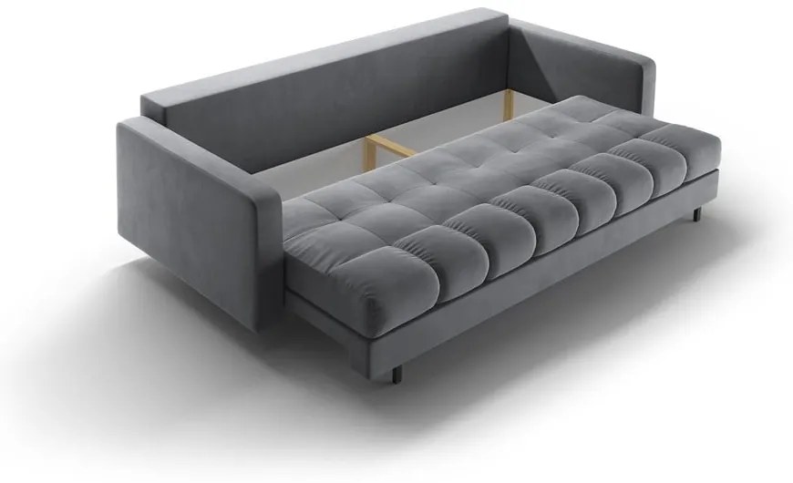 Jasnoszara aksamitna rozkładana sofa ze schowkiem 222 cm Bali – Cosmopolitan Design