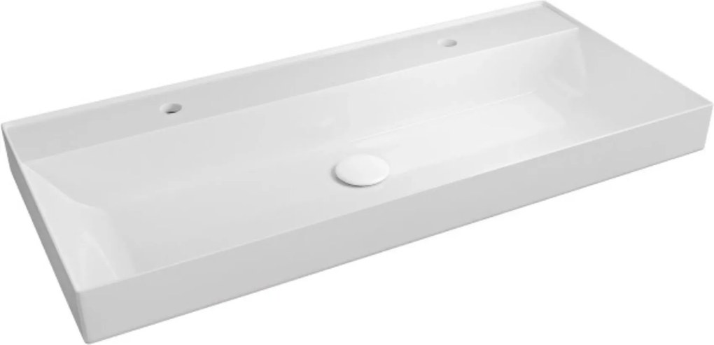 Umywalka z konglomeratu blatowa prostokątna biała NAVI 50cm | Różne rozmiary | Z otworem na baterię lub bez : Otwory na baterię - Dwa otwory, Rozmiar - 100 x 45 cm