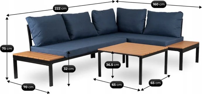 Zestaw Mebli Ogrodowych NORMAN Granatowy/Czarny Narożnik Stolik Tarasowy Metalowy Nowoczesny