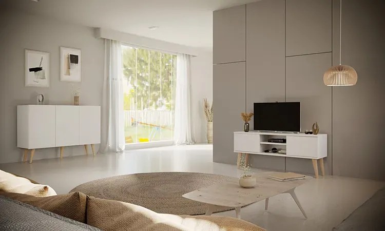 Biała Komoda Na Bukowych Nóżkach L6-D35