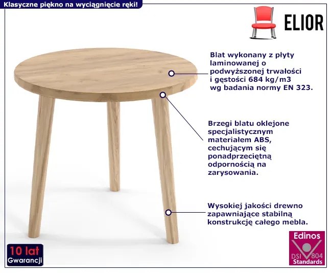 Skandynawski okrągły stolik kawowy blat dąb craft - Industo