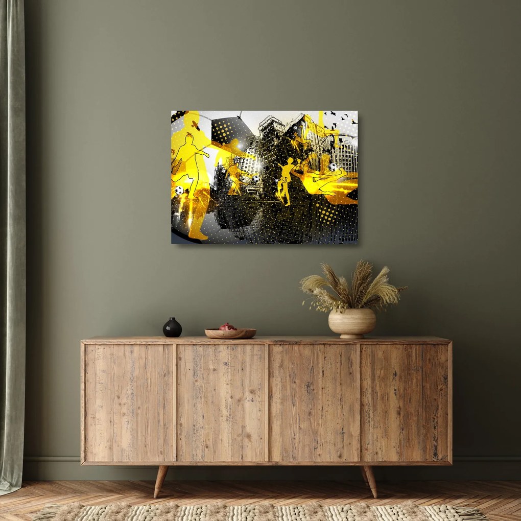 Obraz na szkle - Piłka nożna w wielkim mieście (70x50 cm)