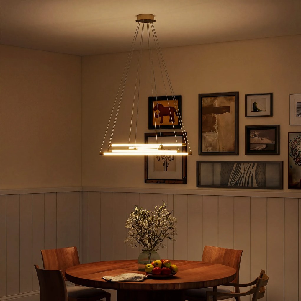 HOMCOM Lampa sufitowa LED, 50W, 5 regulowanych rur świetlnych, regulowana, lampa sufitowa do salonu, jadalni, kuchni, Złoty+Biały