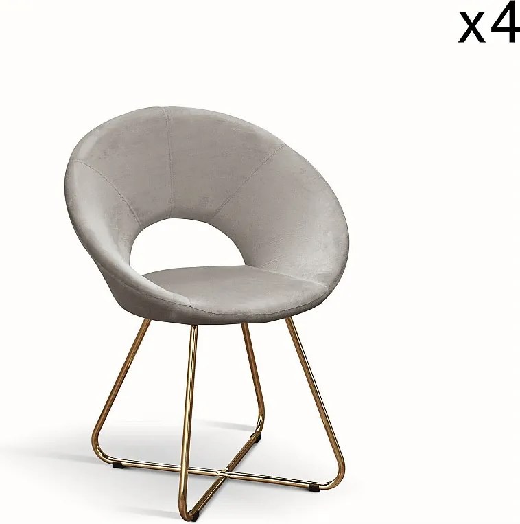 Zestaw 4 szarych foteli z tkaniny z efektem aksamitu, złota podstawa - ZANTE