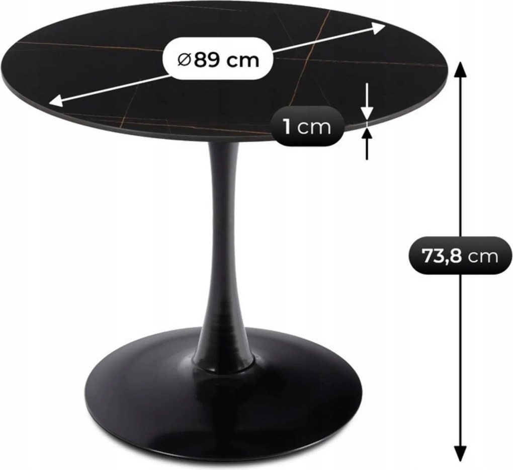 Stół Okrągły SANDER 89 cm Ceramiczny Czarny do Salonu Nowoczesny Glamour