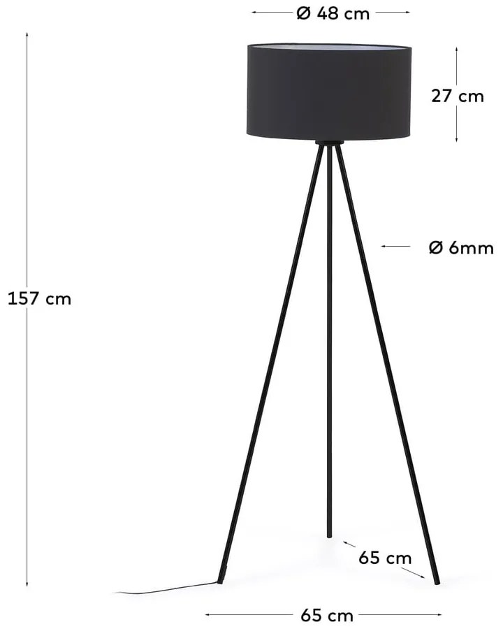 Czarna lampa stojąca z tekstylnym kloszem (wys. 157 cm) Ikia – Kave Home