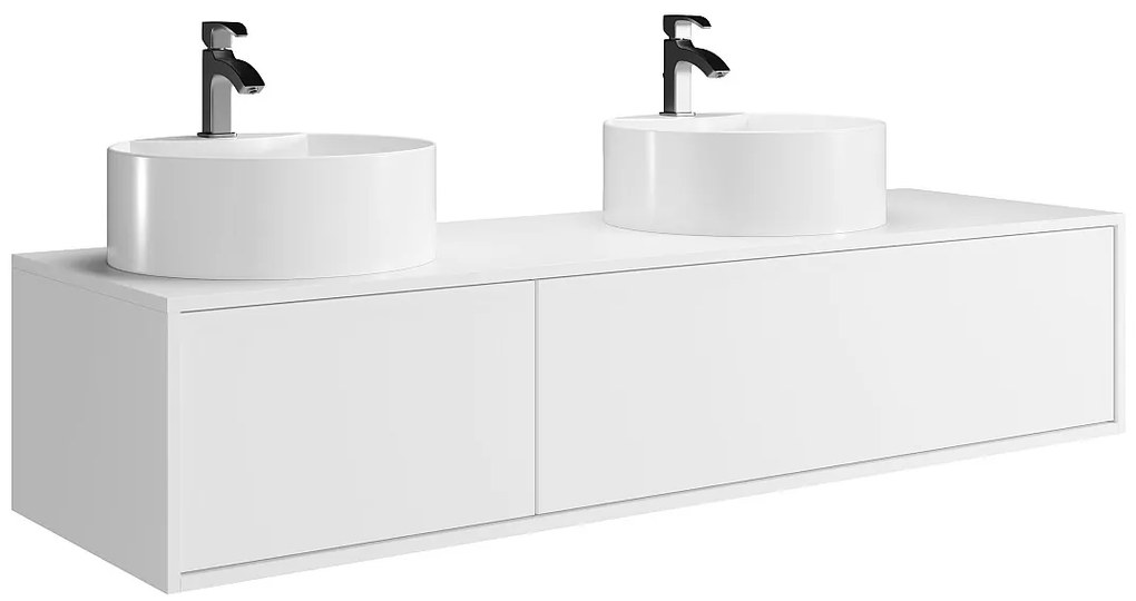 Wisząca szafka z podwójną umywalką do łazienki, w kolorze białym - L150 cm - ISAURE II