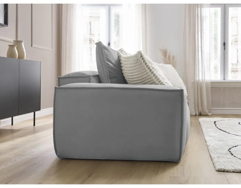Jasnoszara sofa z imitacji skóry 260 cm Boheme – Bobochic Paris
